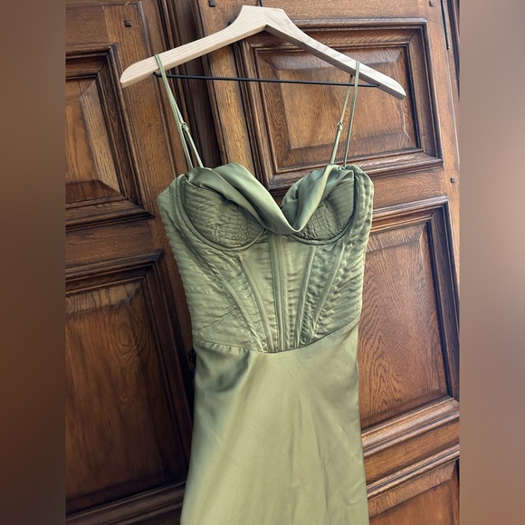 House of CB Myrna Olive Corset Slip Dress Size 5 - Picture 3 of 8